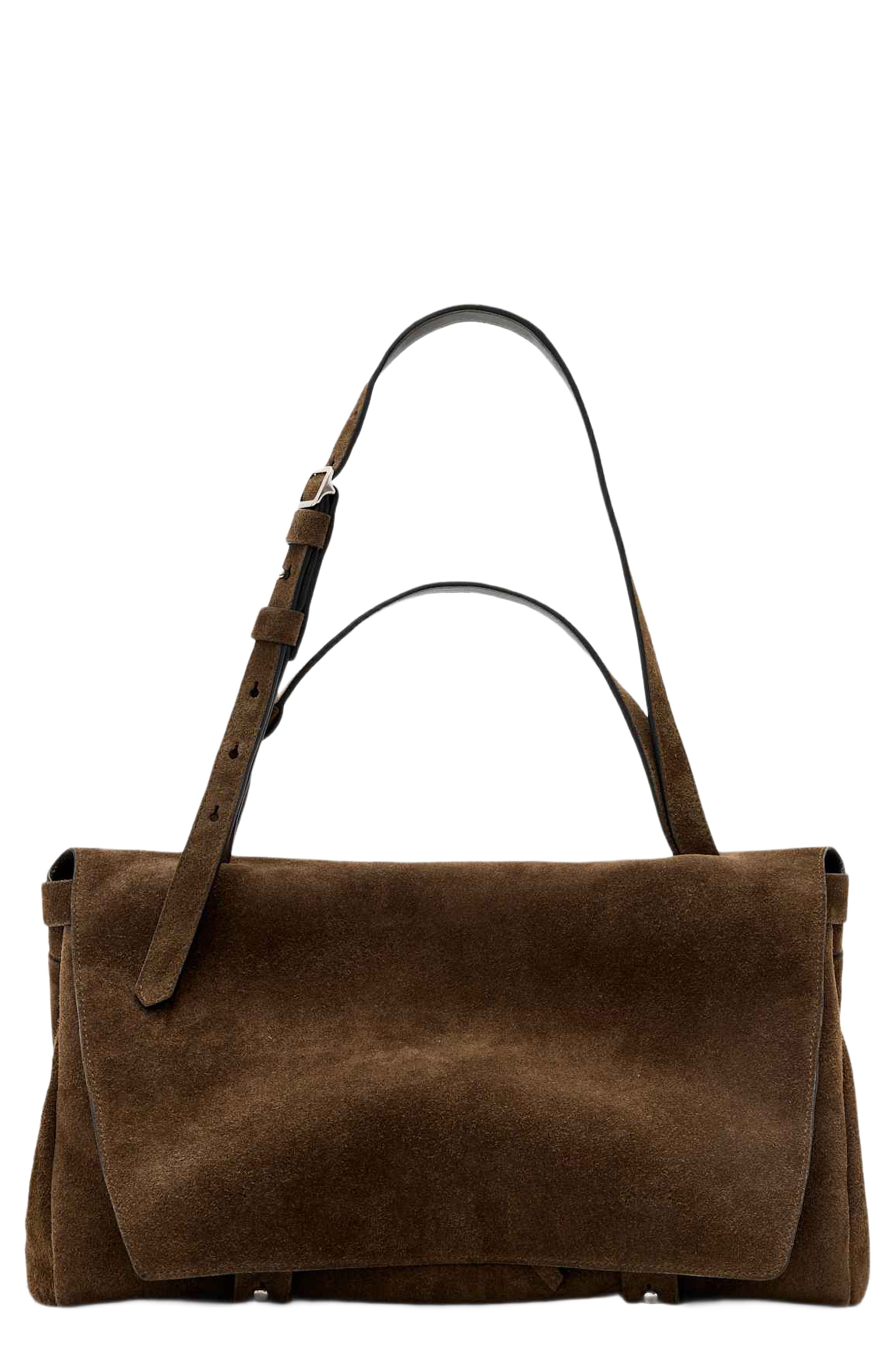 Joan Leather Suede Satchel, Main, color, DARK KHAKI GREEN