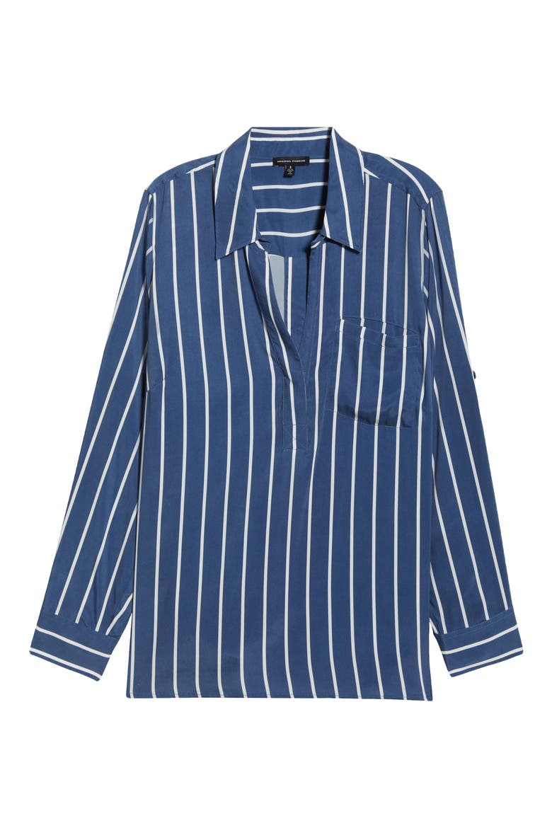 Button Back Stripe Johnny Collar Popover Shirt, Alternate, color, ENSIGN BLUE STRIPE