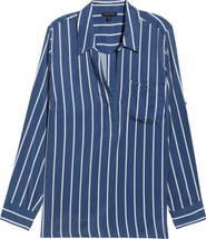 Universal Standard Button Back Stripe Johnny Collar Popover Shirt