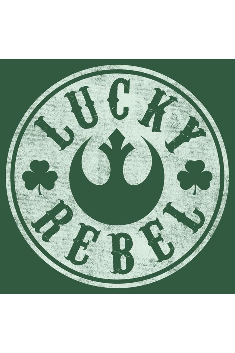 Mens Star Wars Distressed Lucky Rebel Shamrock T Shirt, Alternate, color, Light Green