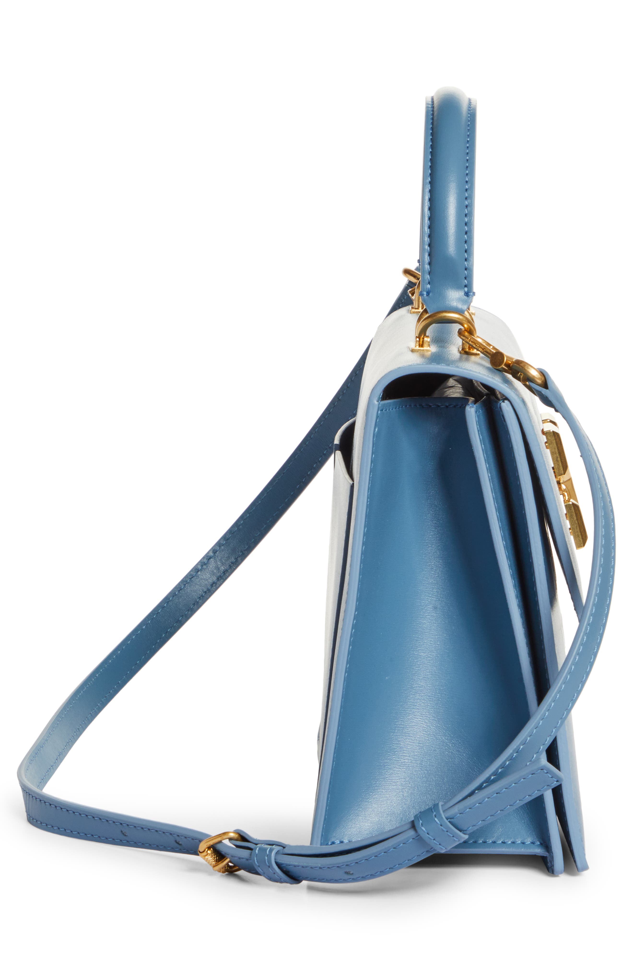 Jitney Quote Logo Leather Handbag (Nordstrom Exclusive), Alternate, color, BLUE WHITE