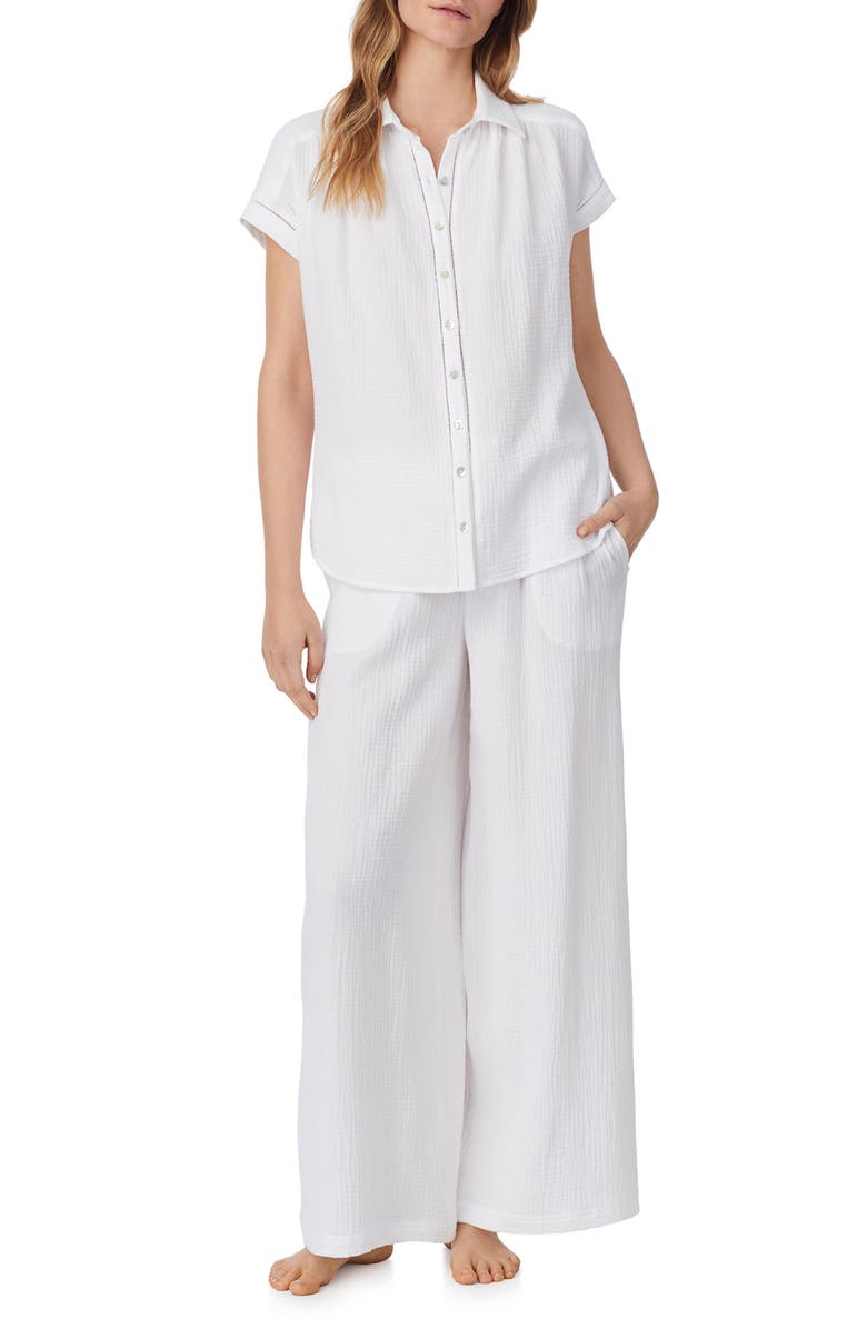 Eileen West Cotton Gauze Wide Leg Pajamas, Main, color, White