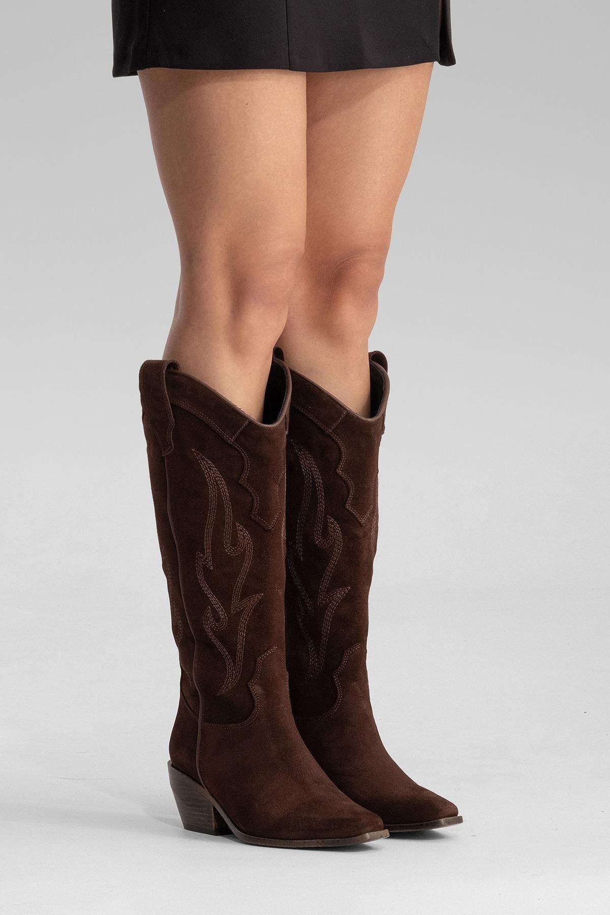 Pietro Leather Western Knee High Boot, Alternate, color, Brown Suede Leather