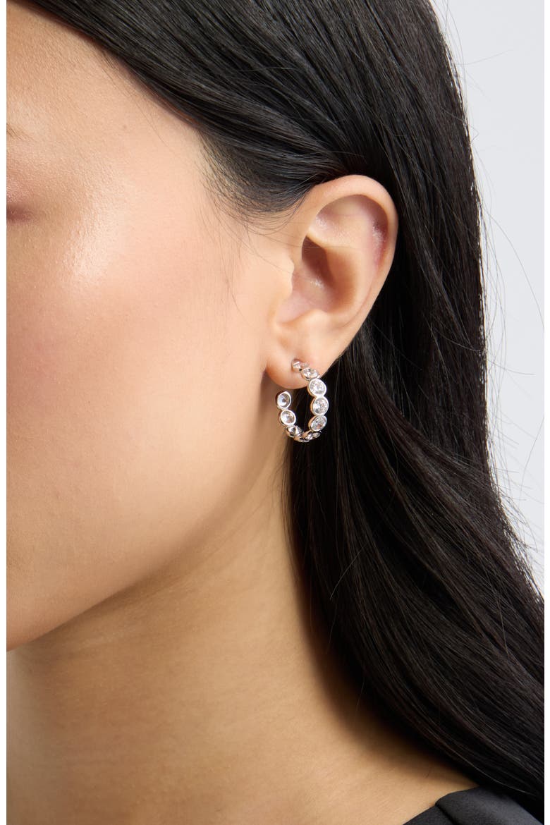 Scalloped Cubic Zirconia Hoop Earrings, Alternate, color, CLEAR- SILVER