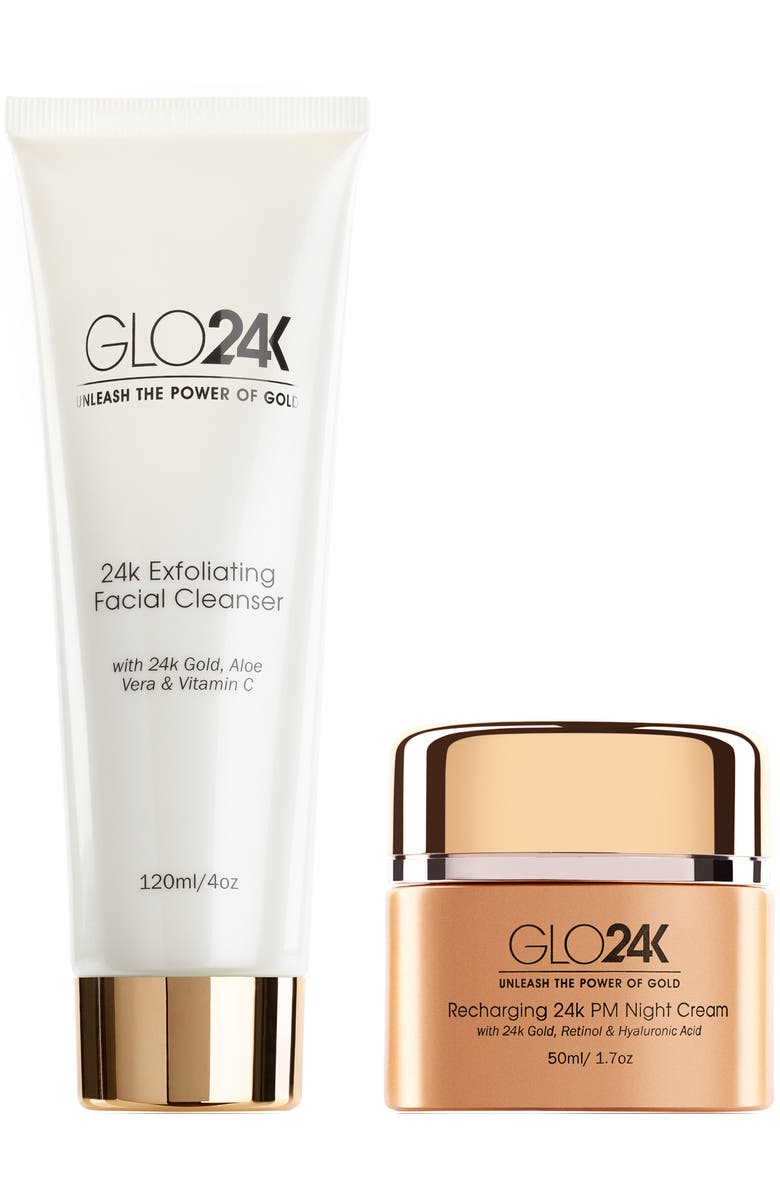 GLO24K UNLEASH THE POWER OF GOLD Exfoliating Facial Cleanser & Night Cream, Main, color, Na