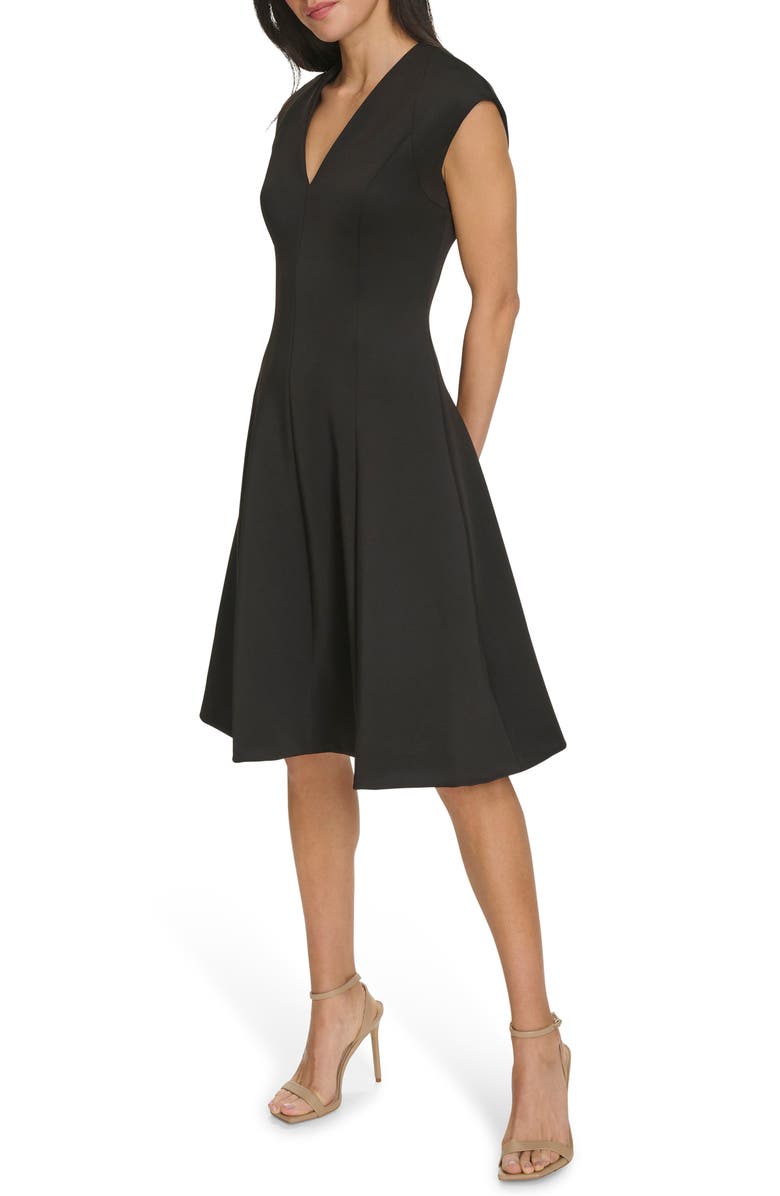 Calvin Klein Solid Cap Sleeve Fit & Flare Dress, Alternate, color,