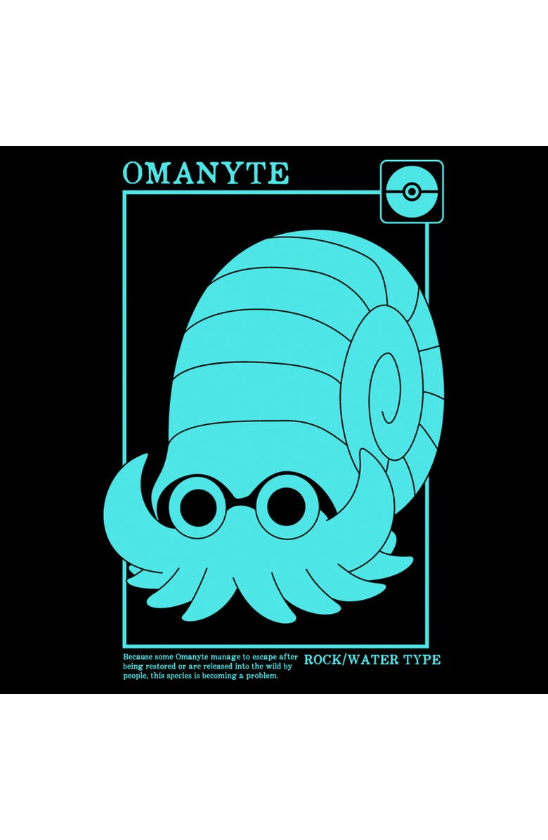 POKEMON Men's Pokemon Omanyte Rock Water Type Card  Graphic T-Shirt, Alternate, color, Black