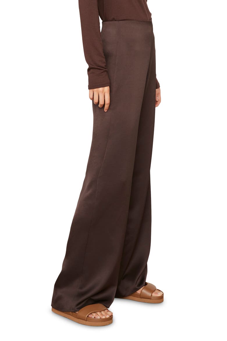 High Waist Satin Wide Leg Pants, Alternate, color, TRUFFLE