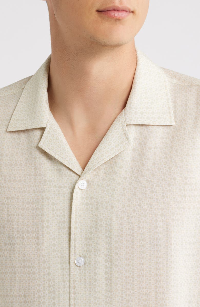 BOSS Lars Relaxed Fit Micropattern Camp Shirt, Alternate, color, Open Beige