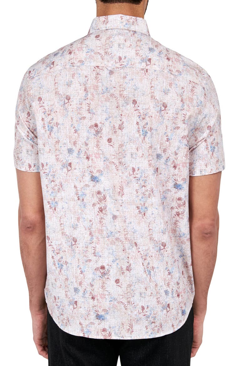 Barlow Vintage Floral Performance Short Sleeve Button Down Shirt, Alternate, color, TAN