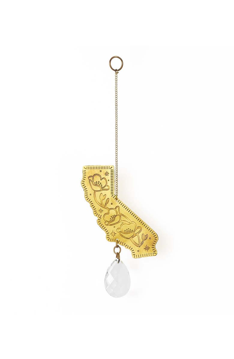 Matr Boomie California Poppy Engraved Brass Suncatcher, Main, color, Yellow