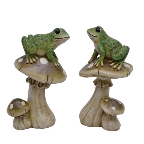 Resin Frog on Mushroom Set of 2 Multicolored for Spring Home Decor