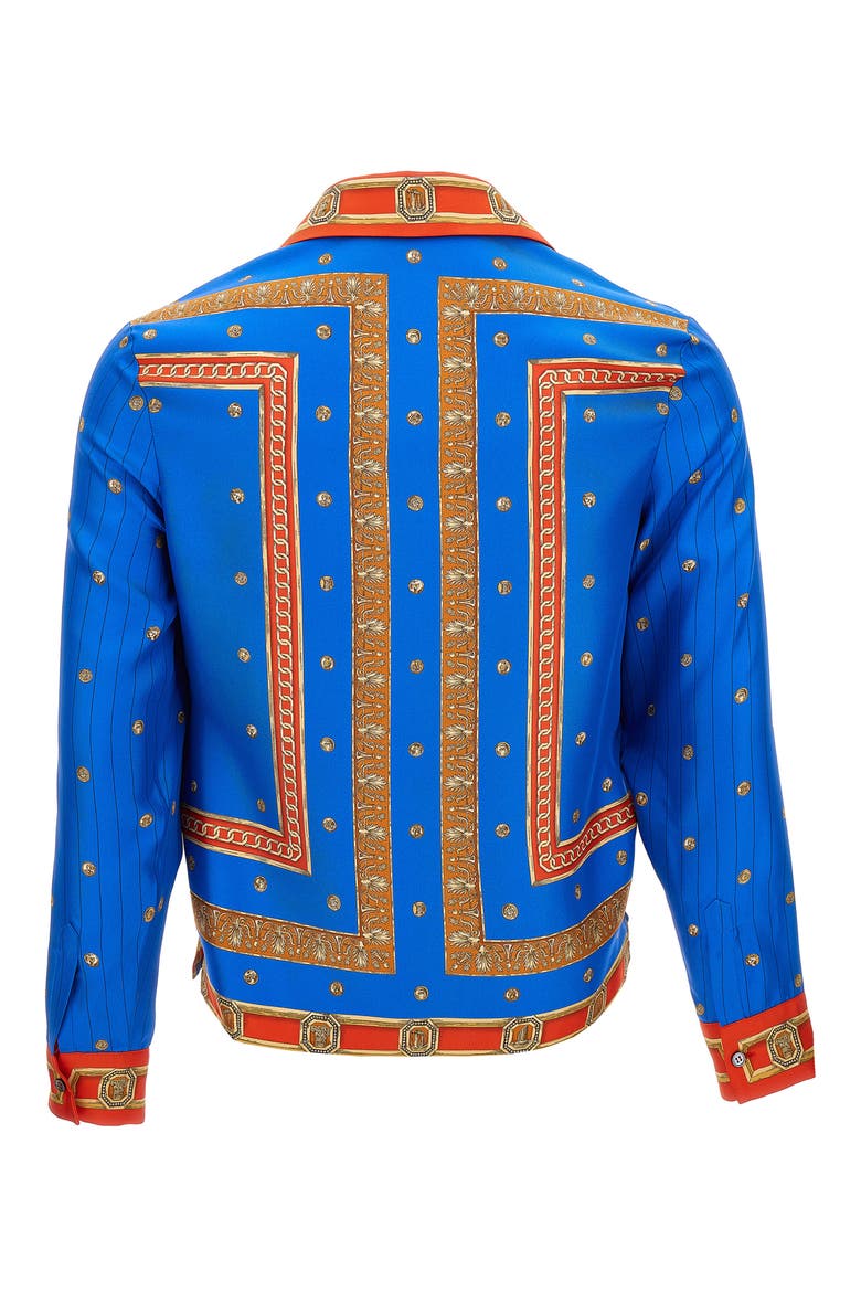 Trompe l'Oeil Print Silk Twill Bowling Shirt, Alternate, color, ROYAL BLUE RED GOLD