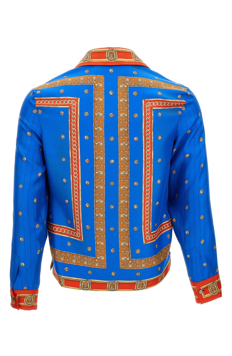Versace Trompe l'Oeil Print Silk Twill Bowling Shirt, Alternate, color, Royal Blue Red Gold
