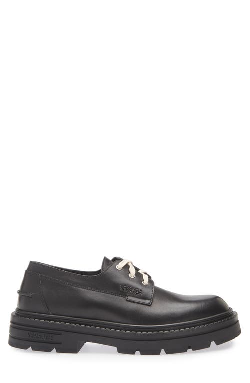 Versace Adriano Leather Derby Shoes In Black-ruthenium