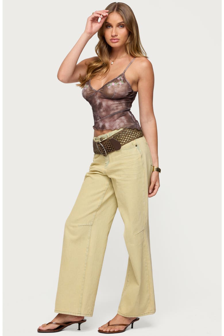 Embroidered Print Mesh Camisole, Alternate, color, BROWN