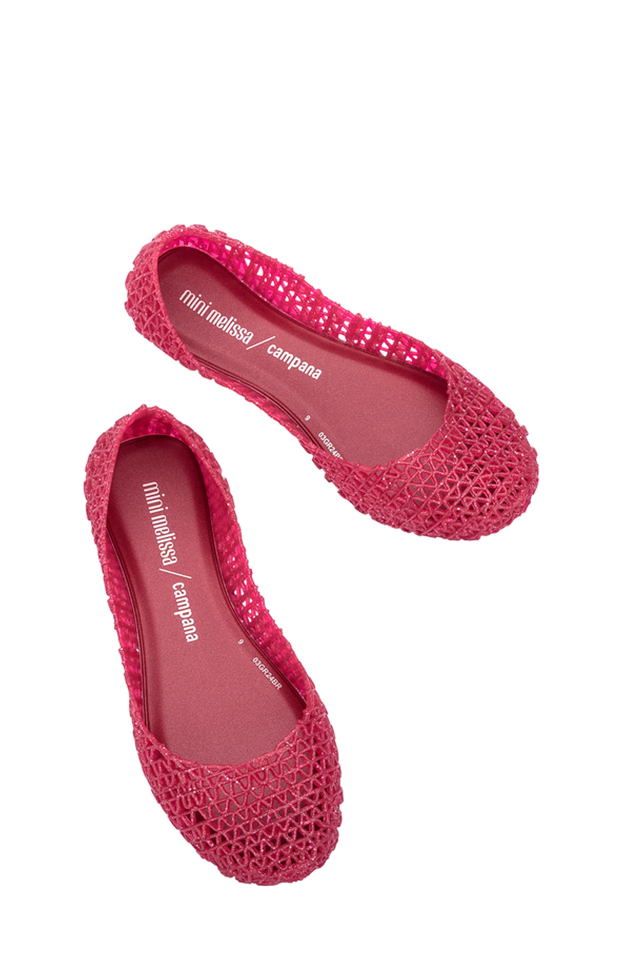 Mini Melissa Campana Zigzag Flat, Alternate, color, Red Glitter/ Silver