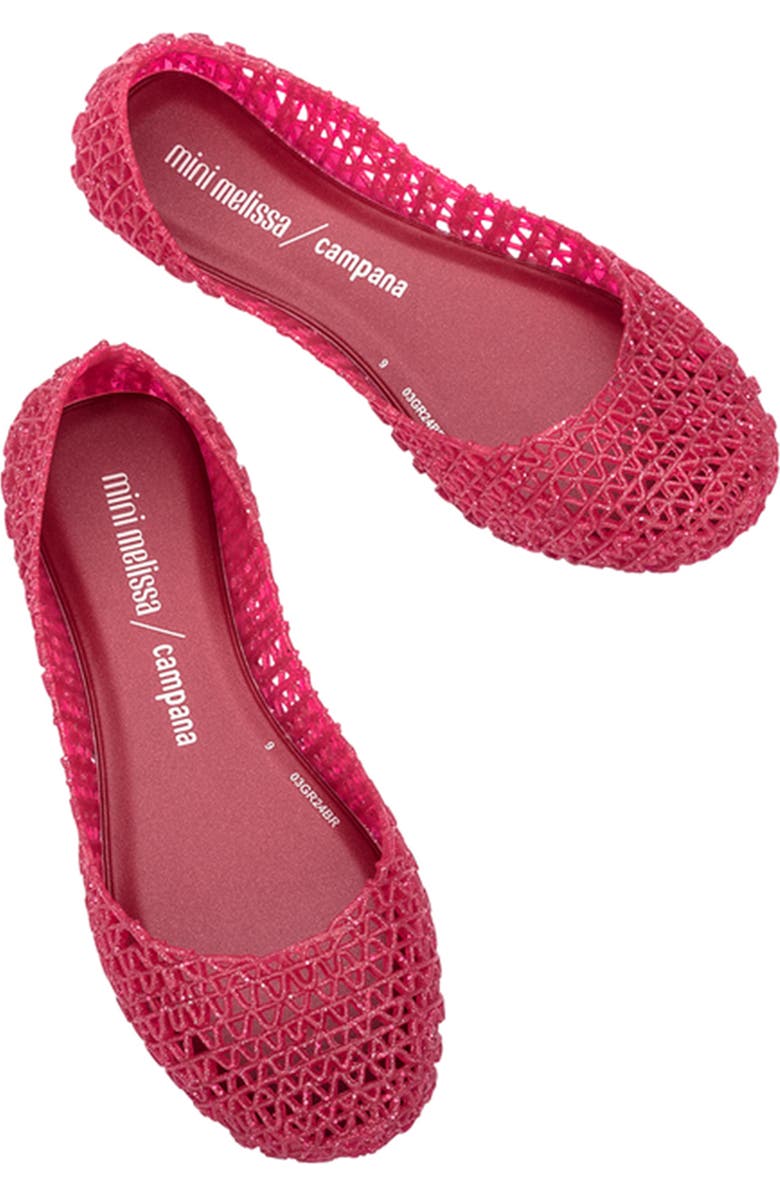 Mini Melissa Campana Zigzag Flat, Alternate, color, Red Glitter/ Silver