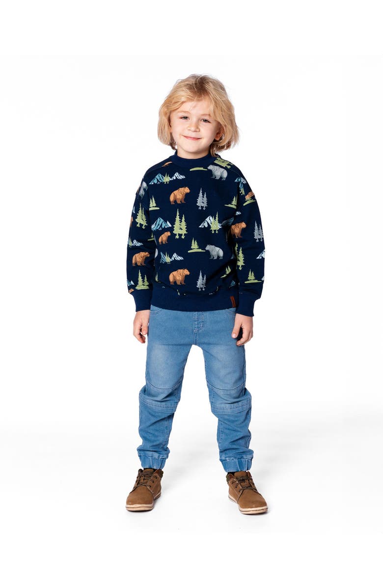 Deux par Deux Pullover Fleece Sweatshirt Animal, Main, color, Navy