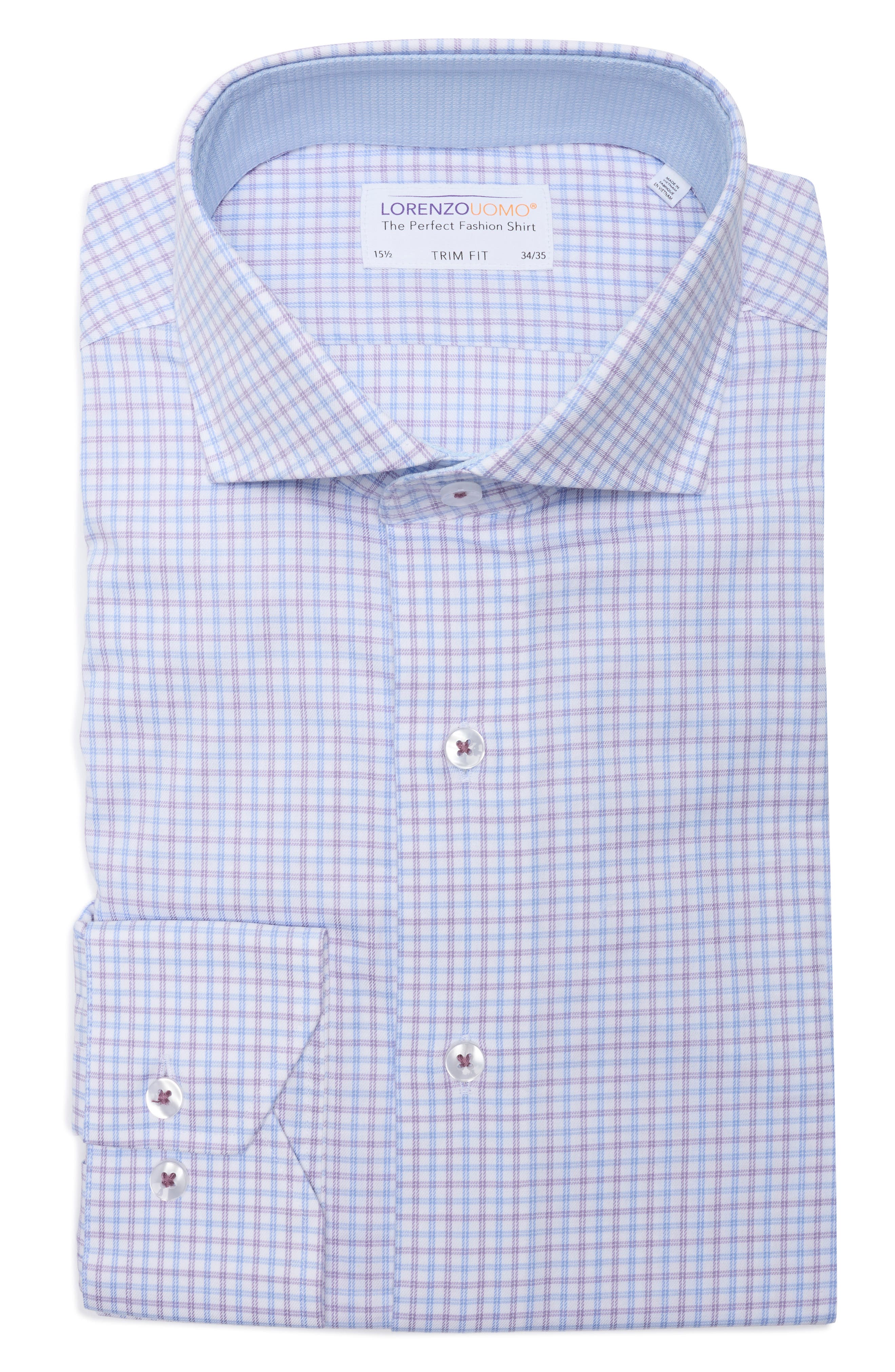 Lorenzo Uomo Trim Fit Textured Stretch Cotton Dress Shirt