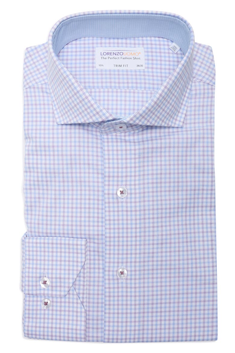 Trim Fit Textured Stretch Cotton Dress Shirt, Alternate, color, PURPLE