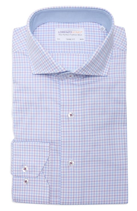 Trim Fit Textured Stretch Cotton Dress Shirt