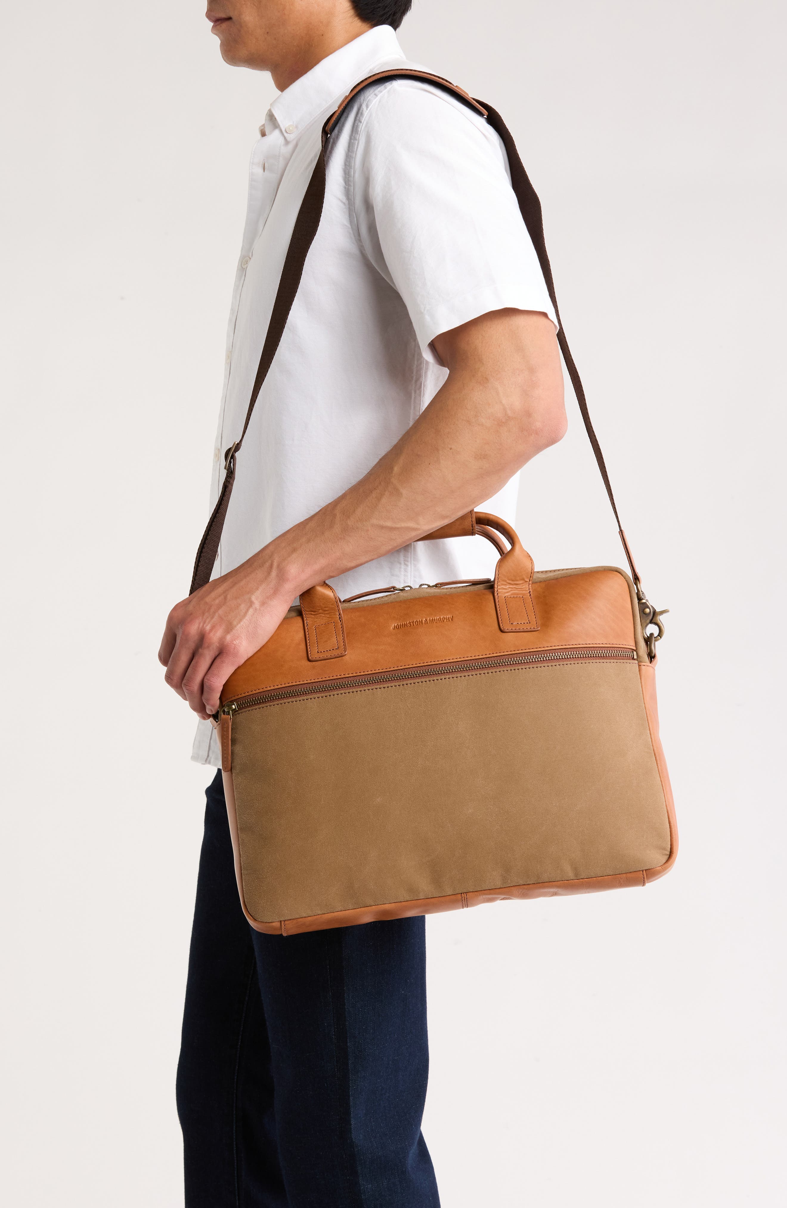 Antique Cotton Canvas & Leather Briefcase, Alternate, color, CAMEL