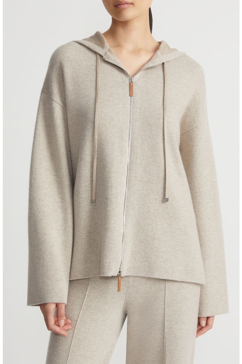 Double Knit Cashmere Zip Hoodie, Main, color, TAUPE MELANGE