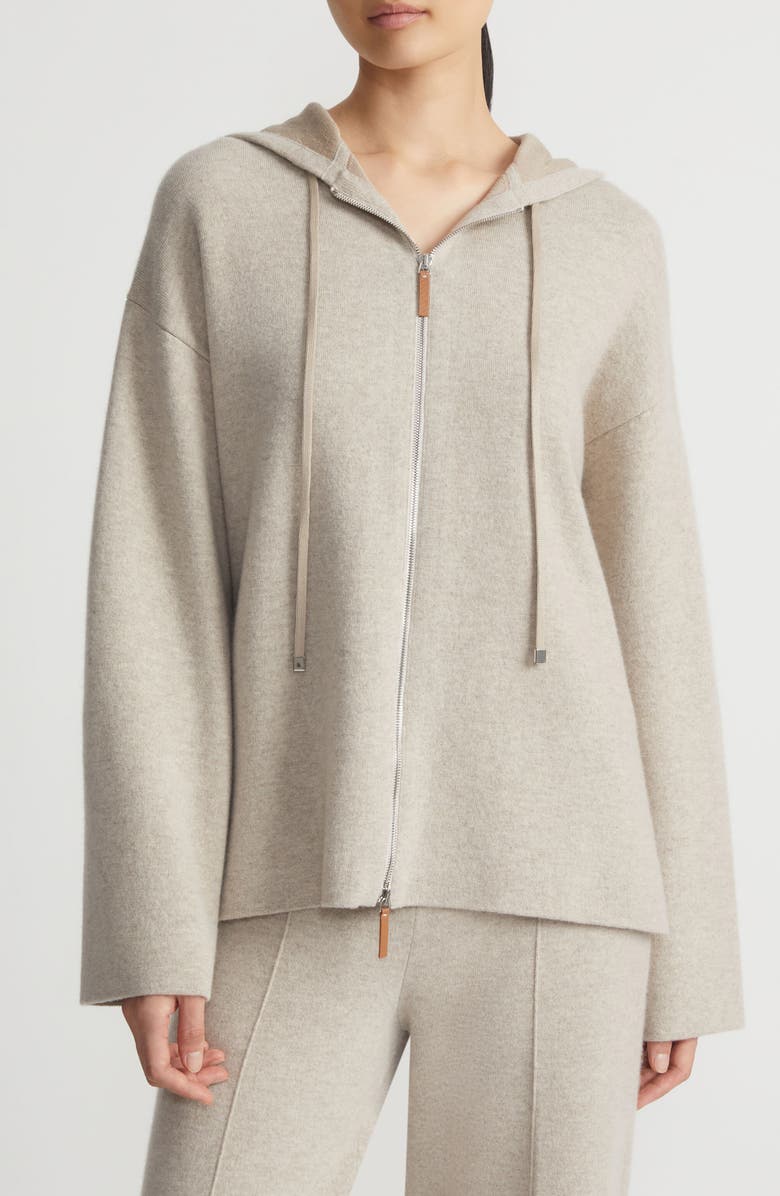 Lafayette 148 New York Double Knit Cashmere Zip Hoodie, Main, color, Taupe Melange