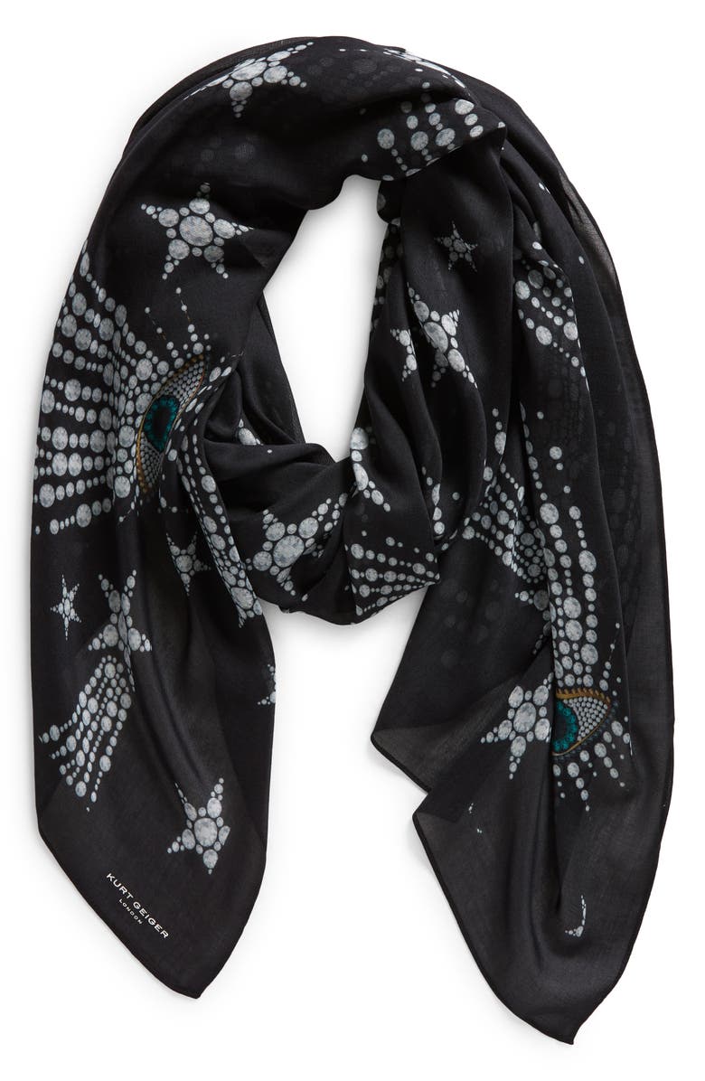 Kurt Geiger London Shooting Stars & Evil Eyes Print Scarf, Alternate, color, 