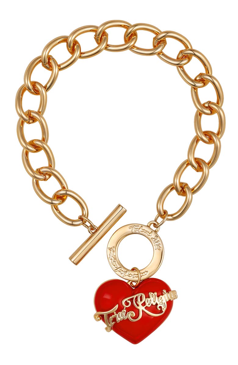 True Religion Chunky red heart charm bracelet, Main, color, Red