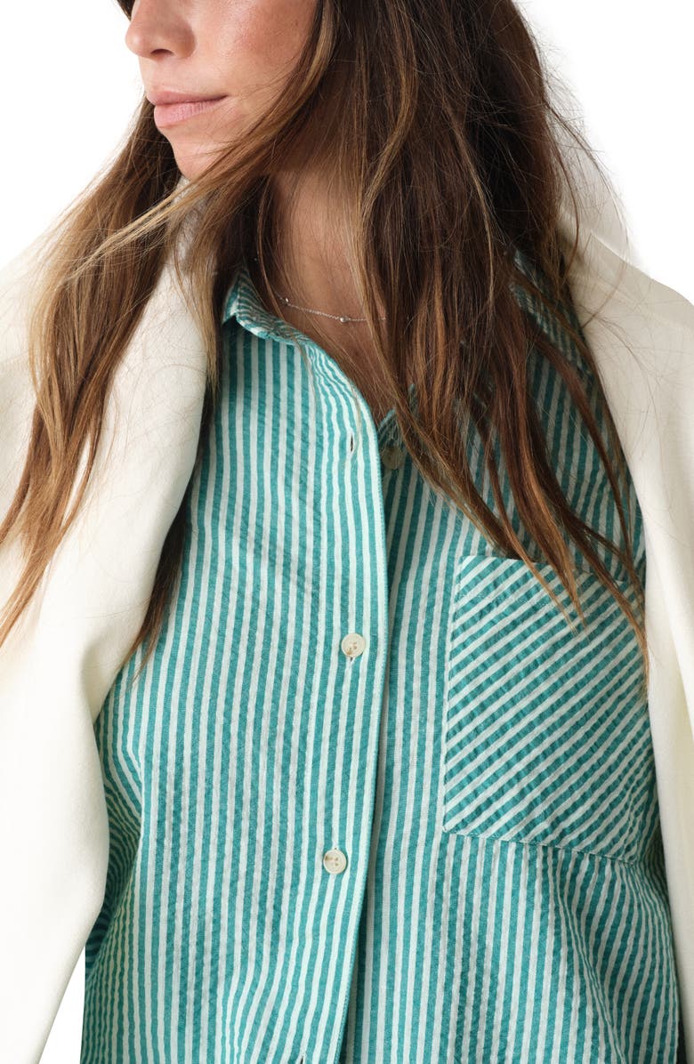 Marine Layer Gracey Stripe Oversize Cotton & Kapok Seersucker Button-Up Shirt, Alternate, color,