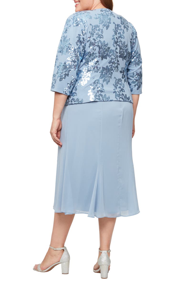 Alex Evenings Sequin Stretch Crepe Cocktail Dress & Jacket, Alternate, color, Dusty Blue