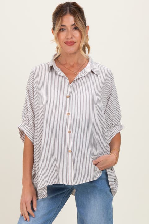 Striped Boxy Button Down Top