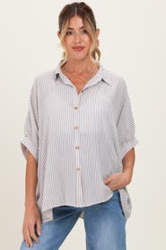 PinkBlush Striped Boxy Button Down Top