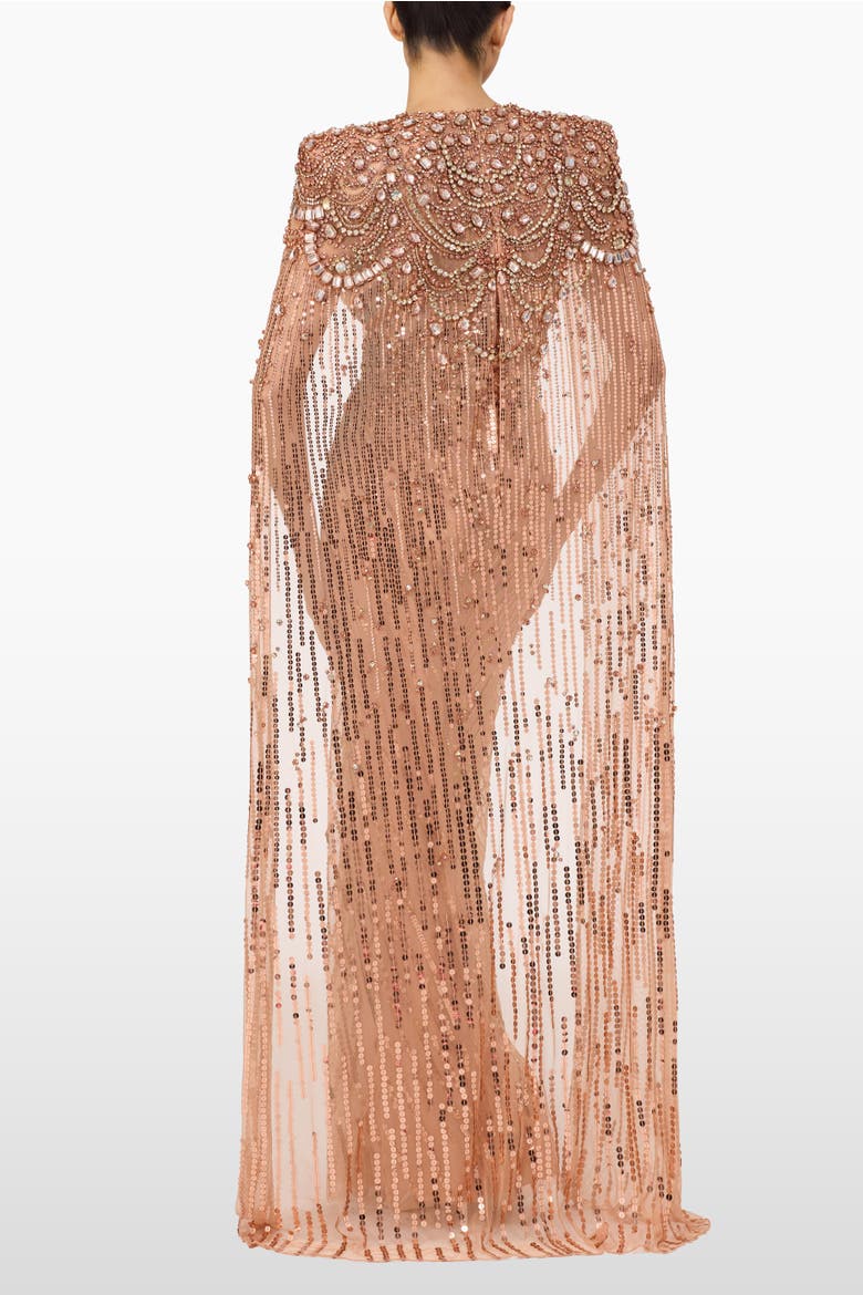 Lotus Lady Sequin-Embellished Cape Gown, Alternate, color, Sable