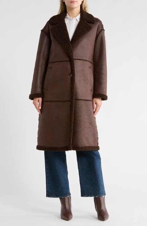Faux Shearling Lined Faux Suede Coat