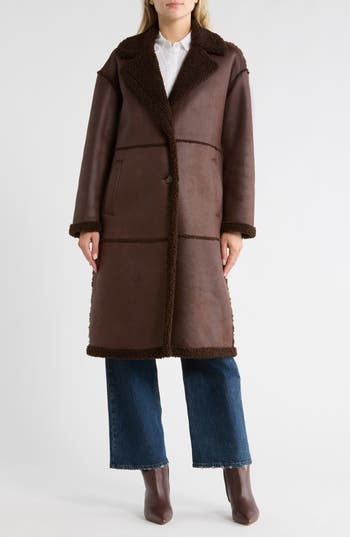 Bcbgeneration Faux Shearling Lined Faux Suede Coat In Brown