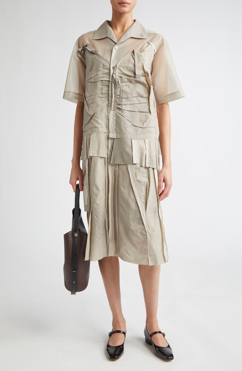 Maison Margiela Décortiqué Pleated Shirtdress, Main, color, Stone And Powder