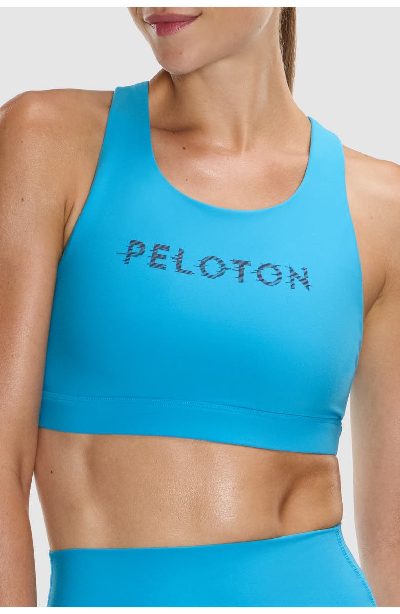 Peloton Cadent Mid Neck V Strap Bra, Alternate, color, Bright Cyan