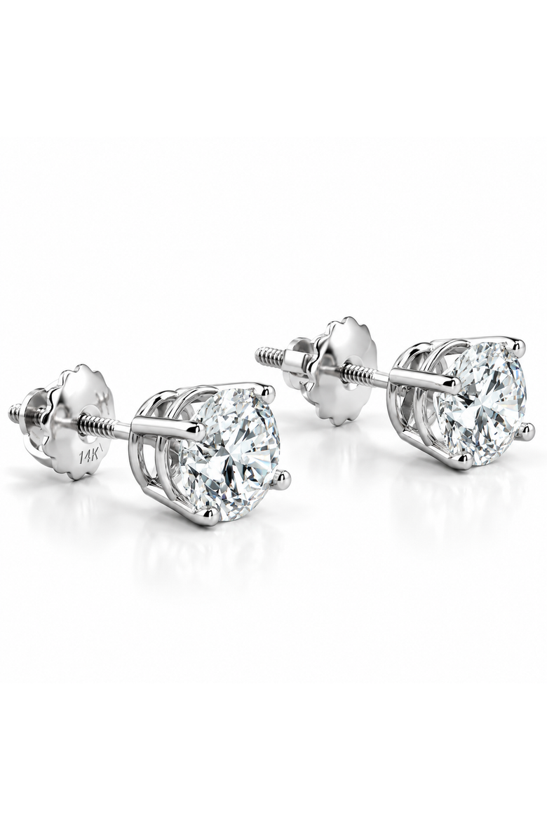 1 Ct Tw Round Cut Diamond Screw Back Studs 14k Gold Lab Grown, Alternate, color, 14k White Gold
