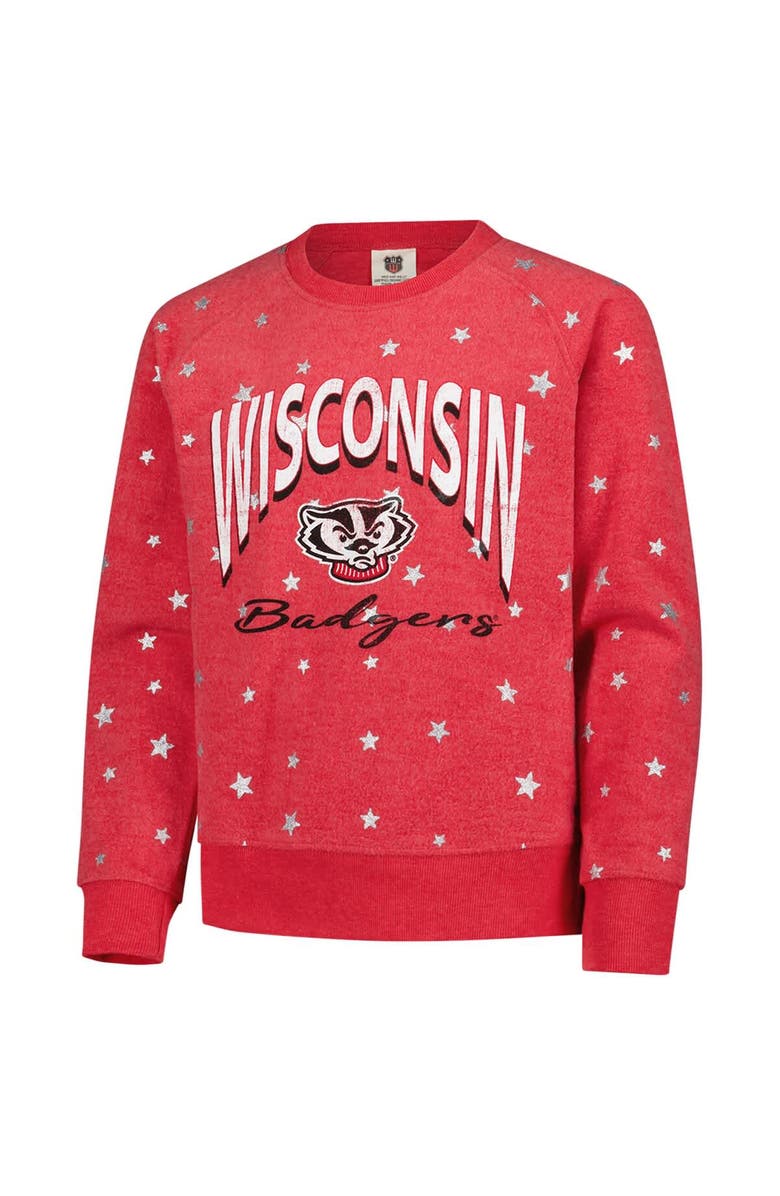 Wes & Willy Girls Youth Wes & Willy  Red Wisconsin Badgers Shimmer Star Reverse Sweatshirt, Alternate, color, 