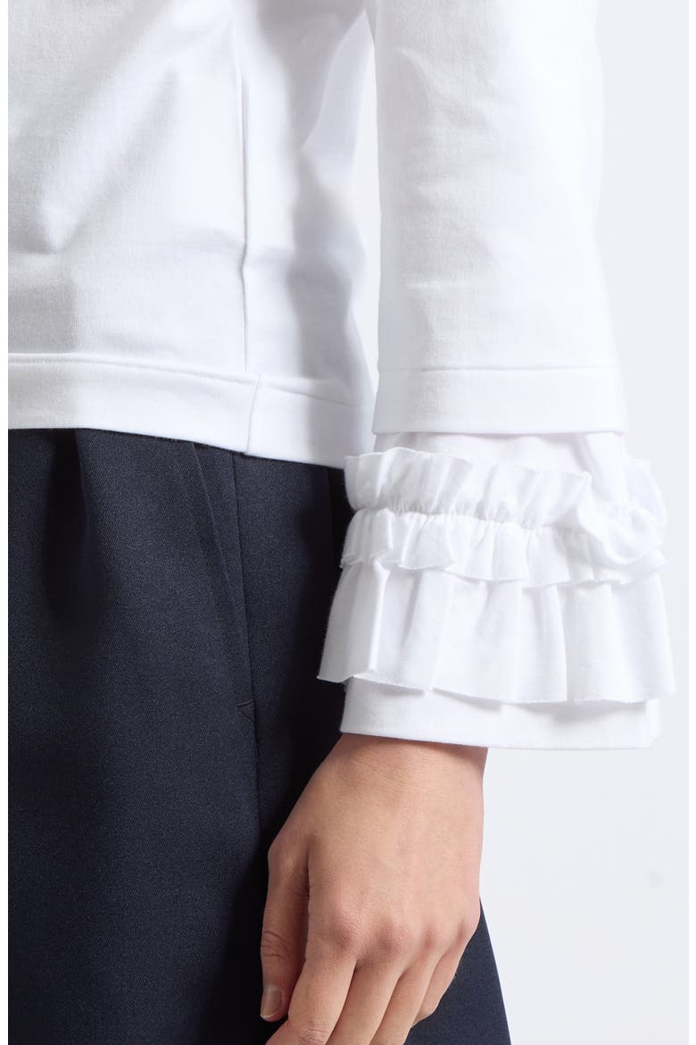 Ruffle Cuff Long Sleeve Cotton Top, Alternate, color, WHITE