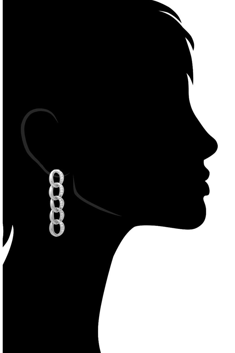 White Rhodium Clad Curb Link Cubic Zirconia Drop Earrings, Alternate, color, WHITE RHODIUM CLAD
