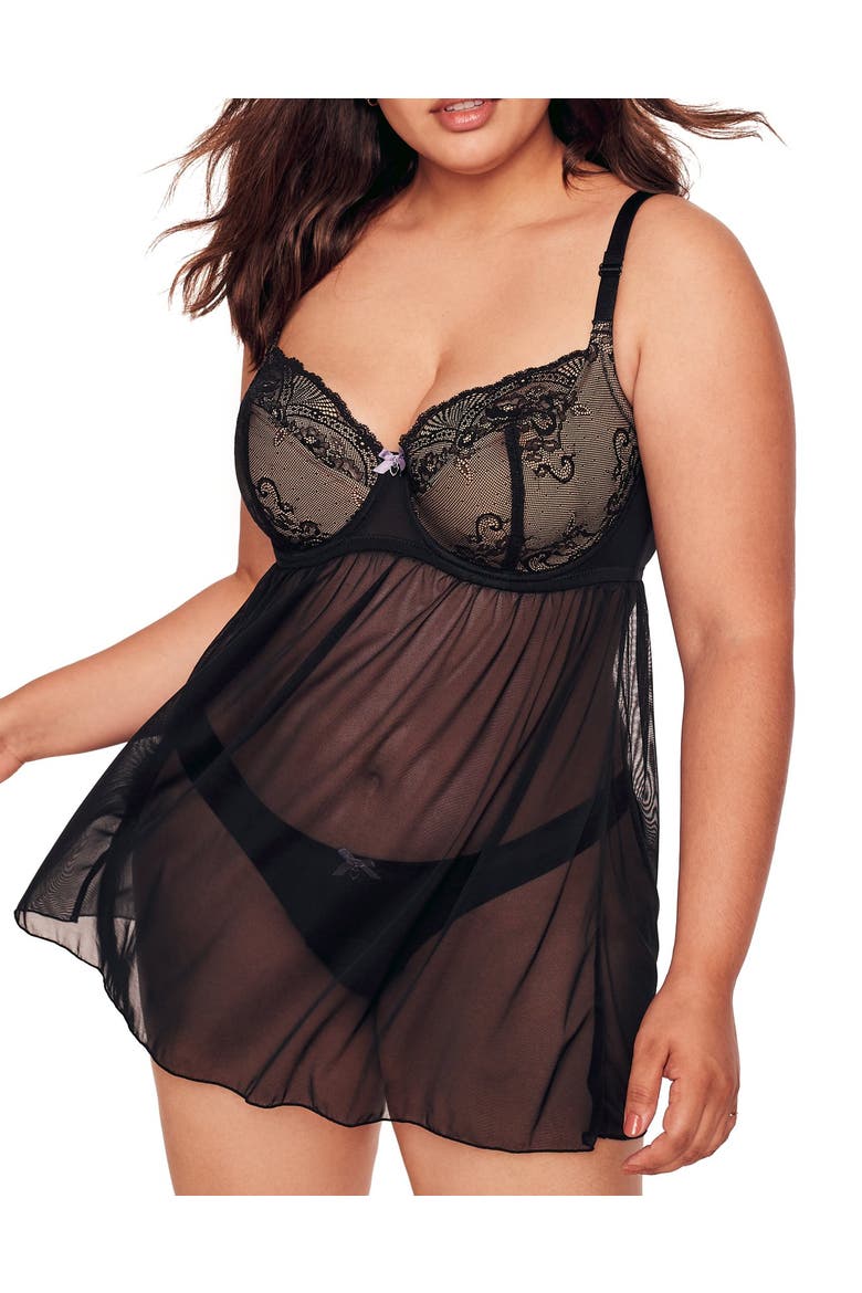 Ella Contour Babydoll Lingerie, Main, color, Black