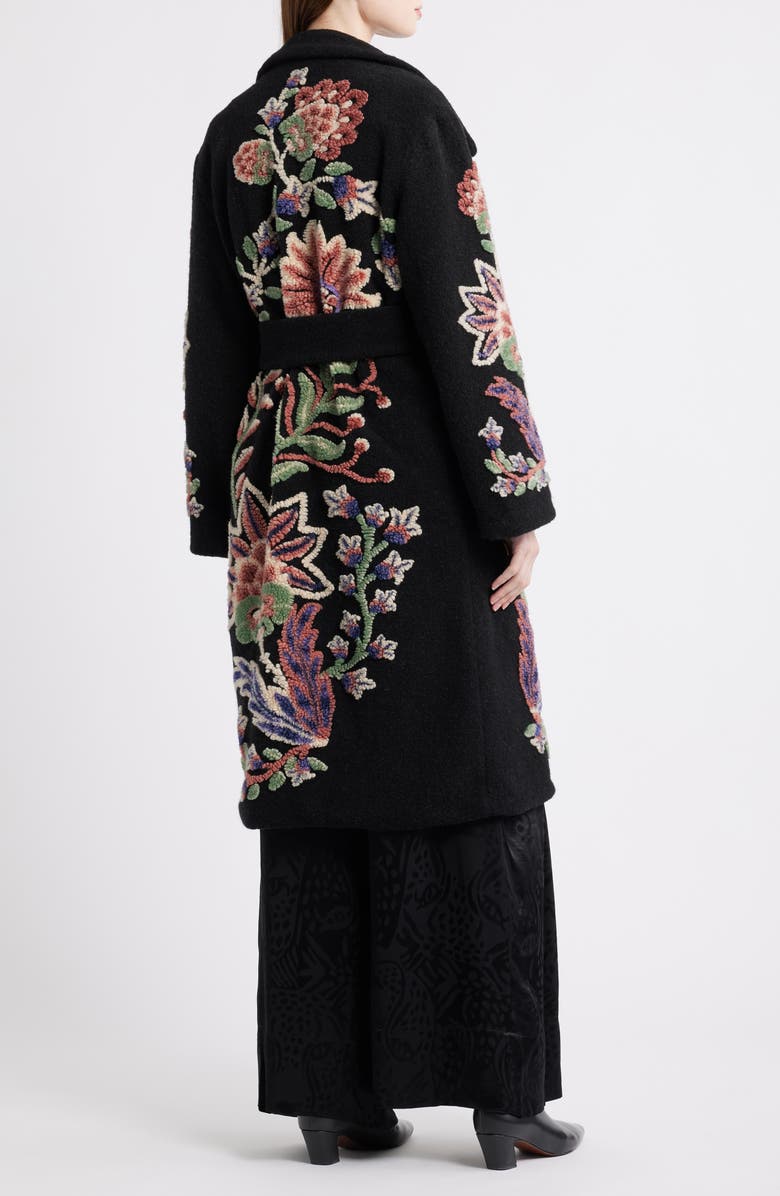 FARM Rio Marvelous Garden Embroidered Floral Fleece Coat, Alternate, color, Black