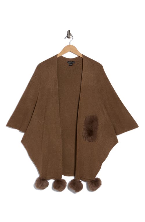 Nanette Lepore Elegant Cropped Pompom Ruana In Brown