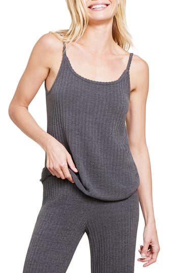 Barefoot Dreams Cozychic Ultra Lite Ribbed Scoop-neck Tank In Black