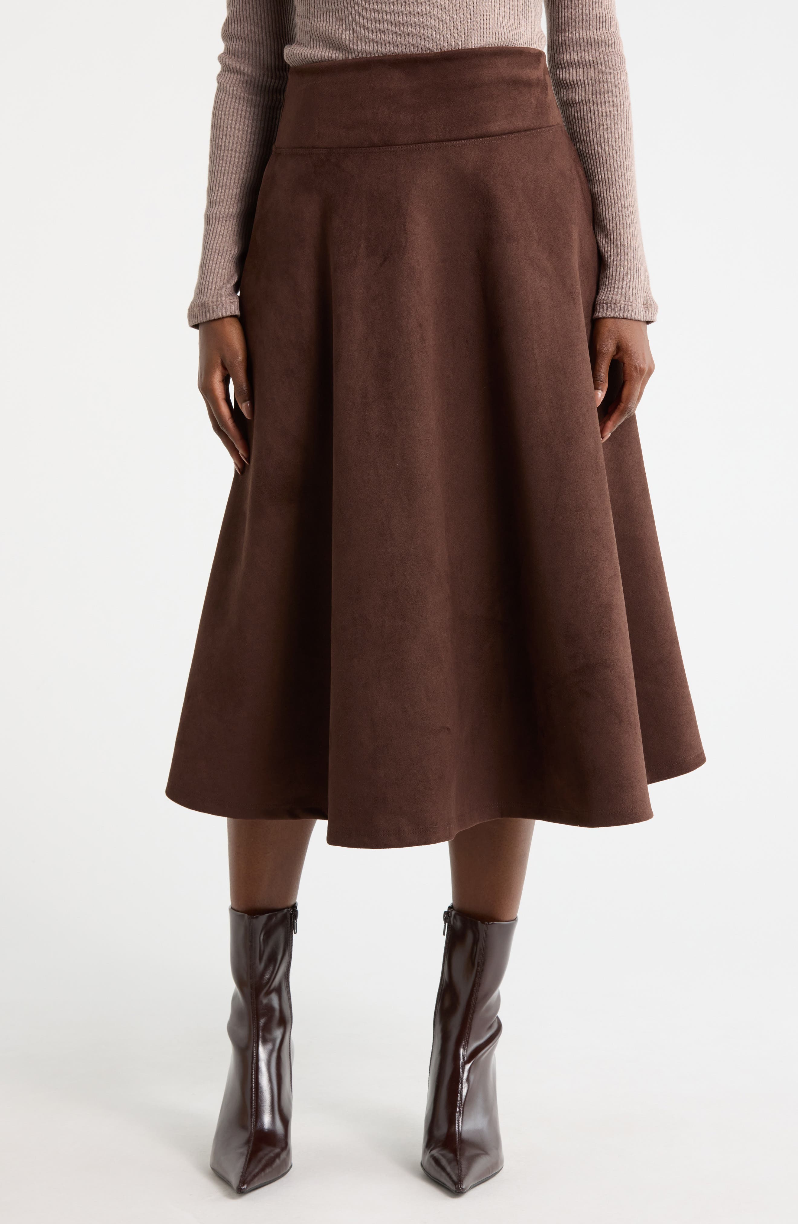Renee C Faux Suede Flare Skirt