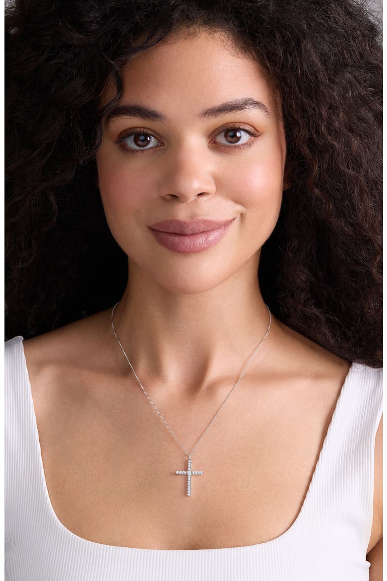 18K Gold Liora Diamond Cross Pendant Necklace, Alternate, color, 18K WHITE GOLD/ DIAMOND